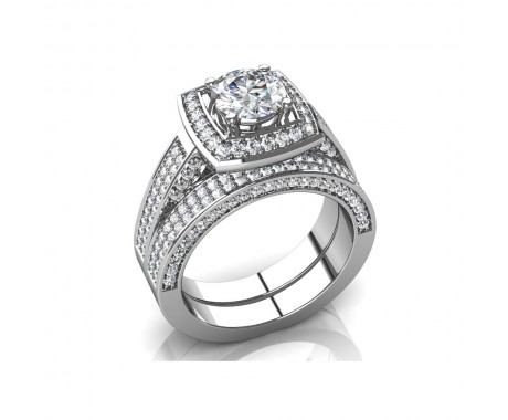 4.75 Round Cut Diamond Halo Engagement Ring and Wedding Band Bridal Set