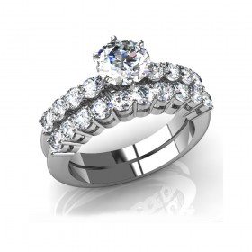 2.45 ct Round Cut Diamond Engagement Ring and Matching Wedding Band Bridal Set