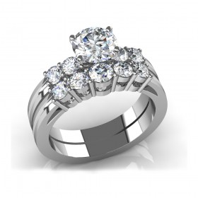 1.65 ct Round Cut Diamond Five Stone Engagement Ring with Matching Weding Band Bridal Set