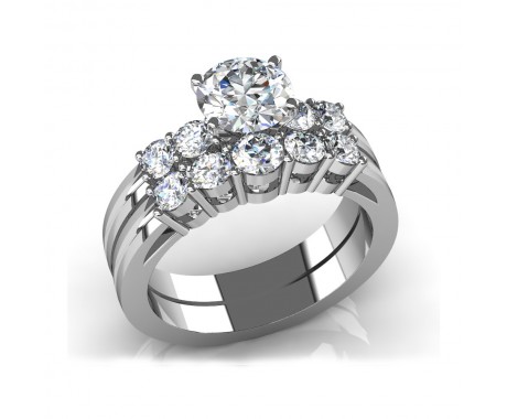 1.65 ct Round Cut Diamond Five Stone Engagement Ring with Matching Weding Band Bridal Set