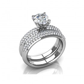 2.25 ct Triple Row Round Cut Diamond Engagement Ring and Wedding Band Bridal Set