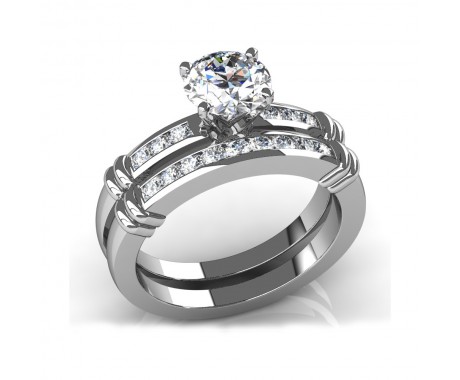 1.58 ct Round Cut Diamond Engagement Ring Matching Wedding Band Bridal Set