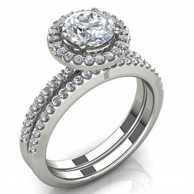 2.25 ct Round Cut Diamond Halo Engagement Ring and Wedding Band Elegant Bridal Set