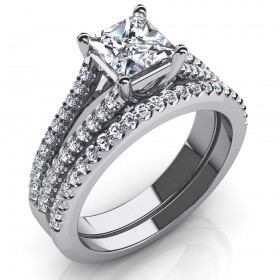 2.21 ct Princess Cut Diamond Engagement Ring Wedding Band Bridal Set