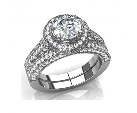 3.00ct Round Cut Diamond Double Halo Engagement Wedding Ring 14k White Gold Over 
