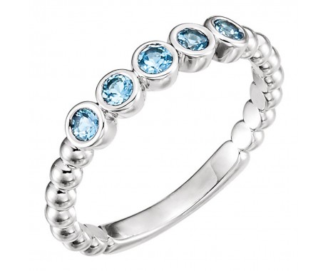 0.75 ct Ladies Aquamarine Bazel Set Beaded Ring