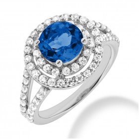 2.52 ct. Natural Blue Sapphire and  Round Cut Diamond Fancy Anniversary Cocktail Ring