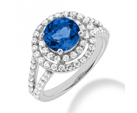 2.52 ct. Natural Blue Sapphire and  Round Cut Diamond Fancy Anniversary Cocktail Ring