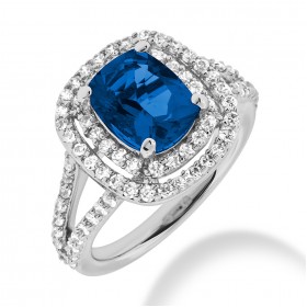 3.02 ct. Natural Blue Sapphire and  Round Cut Diamond Fancy Anniversary Cocktail Ring