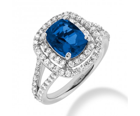 3.02 ct. Natural Blue Sapphire and  Round Cut Diamond Fancy Anniversary Cocktail Ring