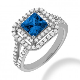 2.21 ct. Natural Blue Sapphire and Round Cut Diamond Fancy Anniversary Cocktail Ring