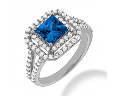 2.21 ct. Natural Blue Sapphire and Round Cut Diamond Fancy Anniversary Cocktail Ring