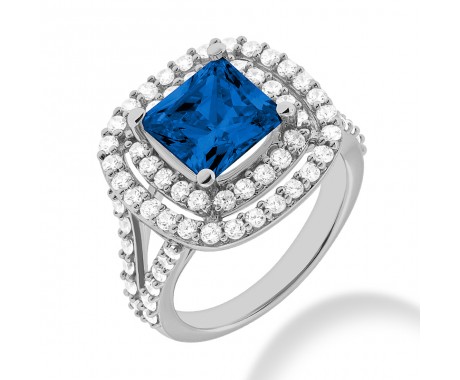 2.50 ct. Natural Blue Sapphire and  Round Cut Diamond Fancy Anniversary Cocktail Ring