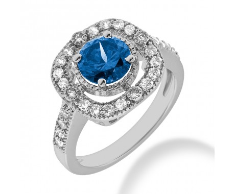 2.02 ct. Natural Blue Sapphire and  Round Cut Diamond Fancy Anniversary Cocktail Ring