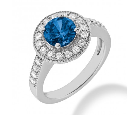 1.98 ct. Natural Blue Sapphire and  Round Cut Diamond Fancy Anniversary Cocktail Ring