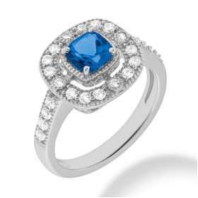 1.55 ct. Natural Blue Sapphire and  Round Cut Diamond Fancy Anniversary Cocktail Ring