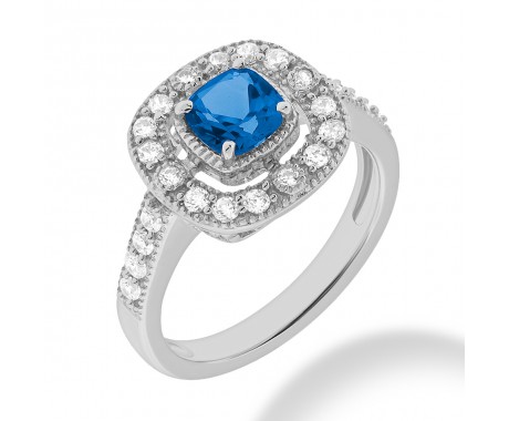 1.55 ct. Natural Blue Sapphire and  Round Cut Diamond Fancy Anniversary Cocktail Ring