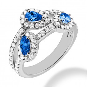 1.70 ct. Natural Blue Sapphire and  Round Cut Diamond Fancy Anniversary Cocktail Ring