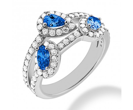 1.70 ct. Natural Blue Sapphire and  Round Cut Diamond Fancy Anniversary Cocktail Ring