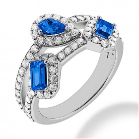 1.70 ct. Natural Blue Sapphire and  Round Cut Diamond Fancy Anniversary Cocktail Ring