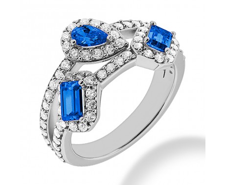 1.70 ct. Natural Blue Sapphire and  Round Cut Diamond Fancy Anniversary Cocktail Ring