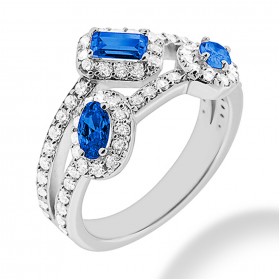 1.70 ct. Natural Blue Sapphire and  Round Cut Diamond Fancy Anniversary Cocktail Ring