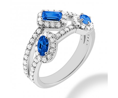 1.70 ct. Natural Blue Sapphire and  Round Cut Diamond Fancy Anniversary Cocktail Ring