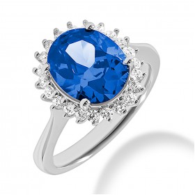 4.13 ct. Natural Blue Sapphire and Round Cut Diamond Fancy Anniversary Cocktail Ring