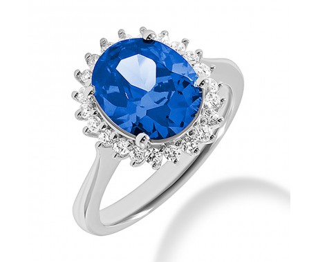 4.13 ct. Natural Blue Sapphire and Round Cut Diamond Fancy Anniversary Cocktail Ring