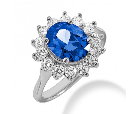 3.85 ct. Natural Blue Sapphire and Round Cut Diamond Fancy Anniversary Cocktail Ring