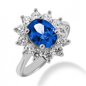3.04 ct. Natural Blue Sapphire and Round Cut Diamond Fancy Anniversary Cocktail Ring