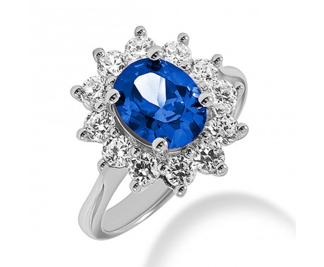 3.04 ct. Natural Blue Sapphire and Round Cut Diamond Fancy Anniversary Cocktail Ring