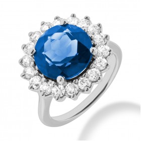 5.26 ct. Natural Blue Sapphire and Round Cut Diamond Fancy Anniversary Cocktail Ring