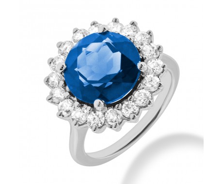 5.26 ct. Natural Blue Sapphire and Round Cut Diamond Fancy Anniversary Cocktail Ring