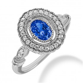 1.28 ct. Natural Blue Sapphire and  Round Cut Diamond Fancy Anniversary Cocktail Ring