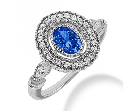 1.28 ct. Natural Blue Sapphire and  Round Cut Diamond Fancy Anniversary Cocktail Ring