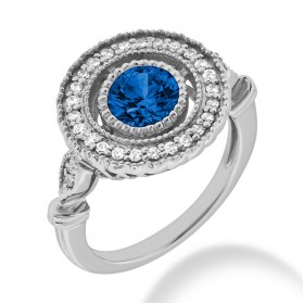 1.29 ct. Natural Blue Sapphire and  Round Cut Diamond Fancy Anniversary Cocktail Ring