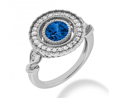 1.29 ct. Natural Blue Sapphire and  Round Cut Diamond Fancy Anniversary Cocktail Ring