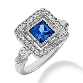 1.92 ct. Natural Blue Sapphire and Round Cut Diamond Fancy Anniversary Cocktail Ring