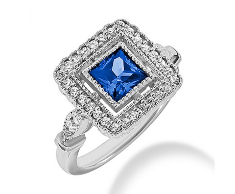 1.92 ct. Natural Blue Sapphire and Round Cut Diamond Fancy Anniversary Cocktail Ring