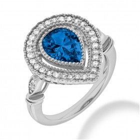 2.50 ct. Natural Blue Sapphire and  Round Cut Diamond Fancy Anniversary Cocktail Ring