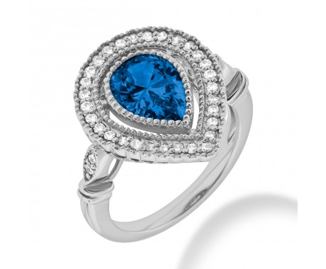 2.50 ct. Natural Blue Sapphire and  Round Cut Diamond Fancy Anniversary Cocktail Ring