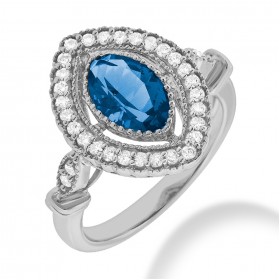 1.47 ct. Natural Blue Sapphire and  Round Cut Diamond Fancy Anniversary Cocktail Ring