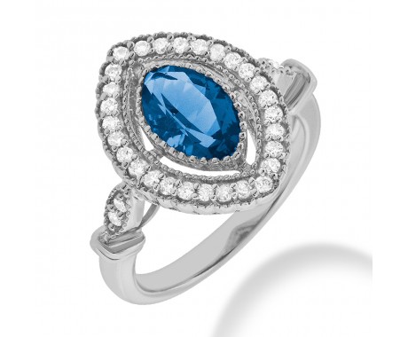 1.47 ct. Natural Blue Sapphire and  Round Cut Diamond Fancy Anniversary Cocktail Ring