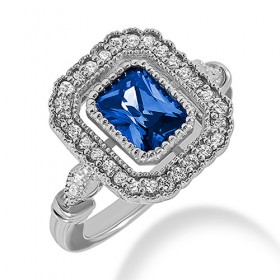 2.54 ct. Natural Blue Sapphire and Round Cut Diamond Fancy Anniversary Cocktail Ring