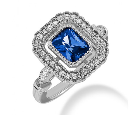 2.54 ct. Natural Blue Sapphire and Round Cut Diamond Fancy Anniversary Cocktail Ring