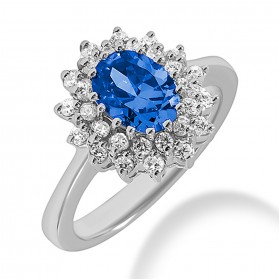 1.85 ct. Natural Blue Sapphire and  Round Cut Diamond Fancy Anniversary Cocktail Ring