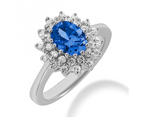 1.85 ct. Natural Blue Sapphire and  Round Cut Diamond Fancy Anniversary Cocktail Ring