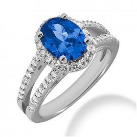 1.75 ct. Natural Blue Sapphire and  Round Cut Diamond Fancy Anniversary Cocktail Ring