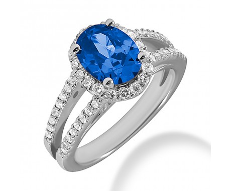 1.75 ct. Natural Blue Sapphire and  Round Cut Diamond Fancy Anniversary Cocktail Ring